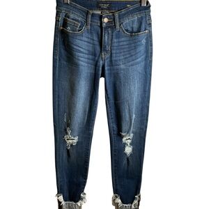 Judy Blue Women's Dark Blue Distressed Cuffed Jeans Skinny